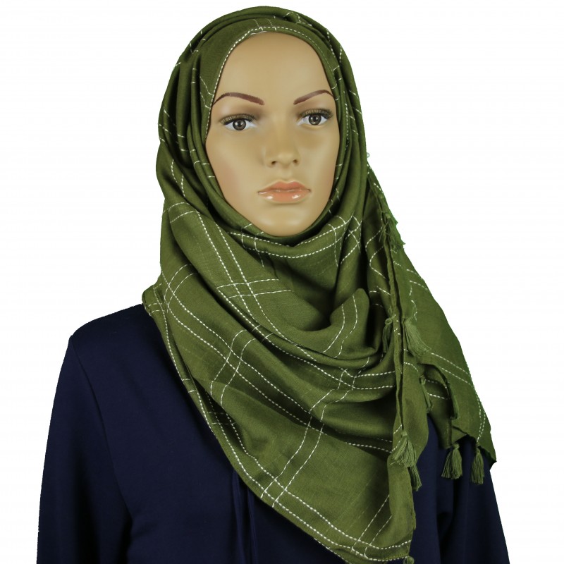 Grass Green Criss Cross Tassel Hijab