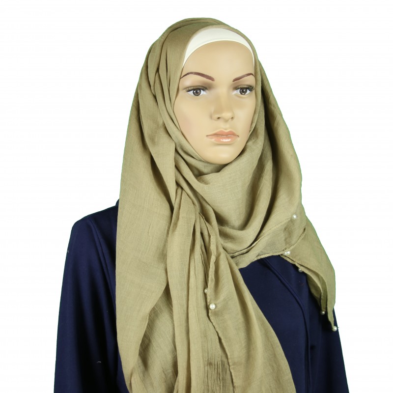 Beige All Edge Pearl Hijab