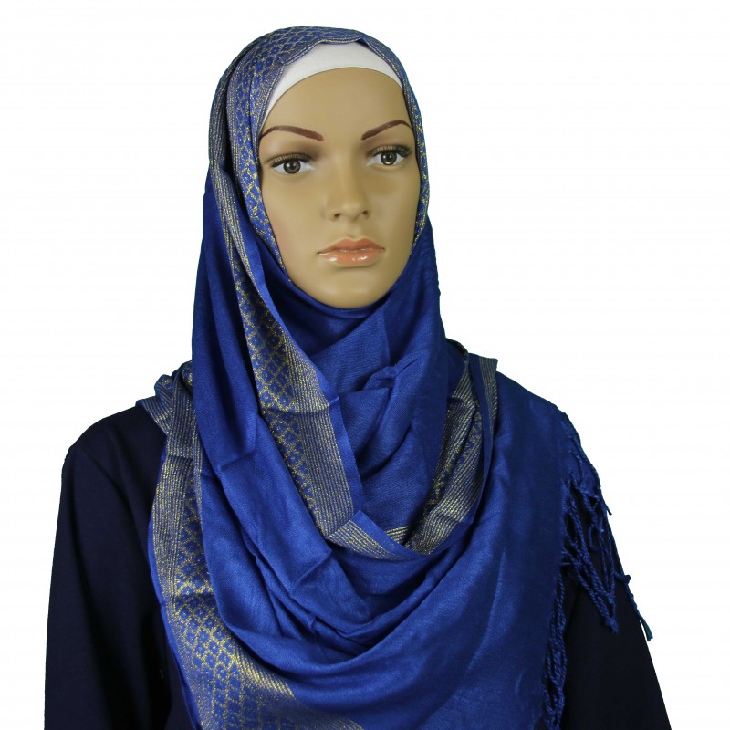 Royal Blue Gold Shimmer Print Hijab