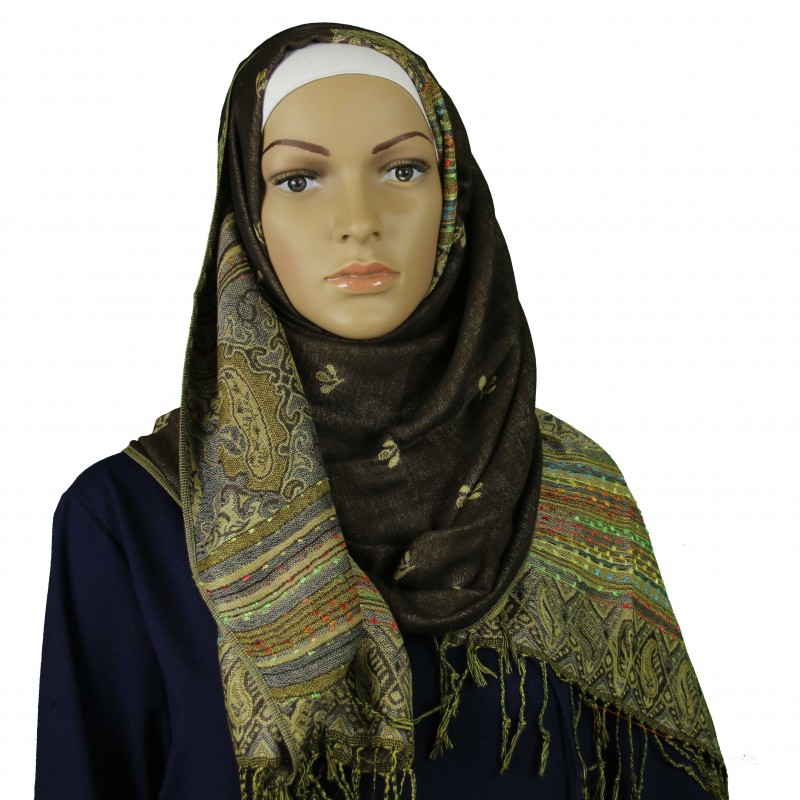 Brown Lined Cashew Pashmina