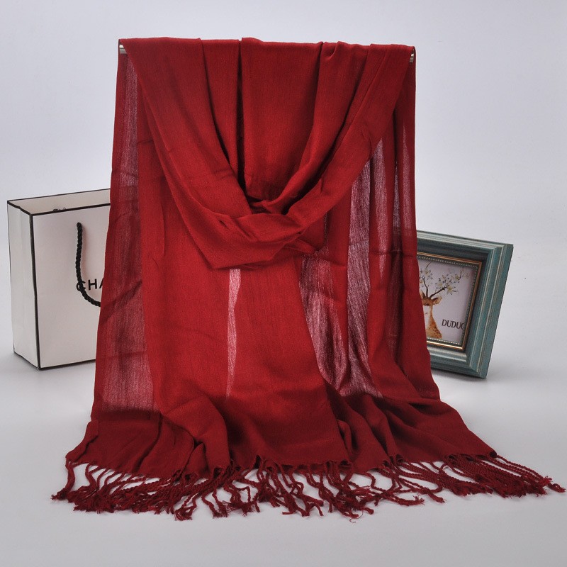Red Plain Cotton Satin Pashmina Hijab