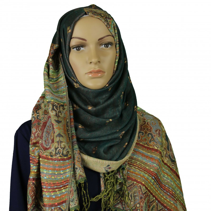 Grey Lined Cashew Pashmina