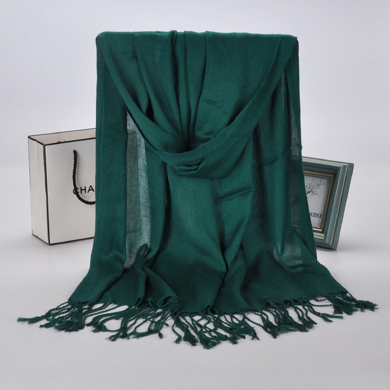 Dark Green Plain Cotton Satin Pashmina Hijab