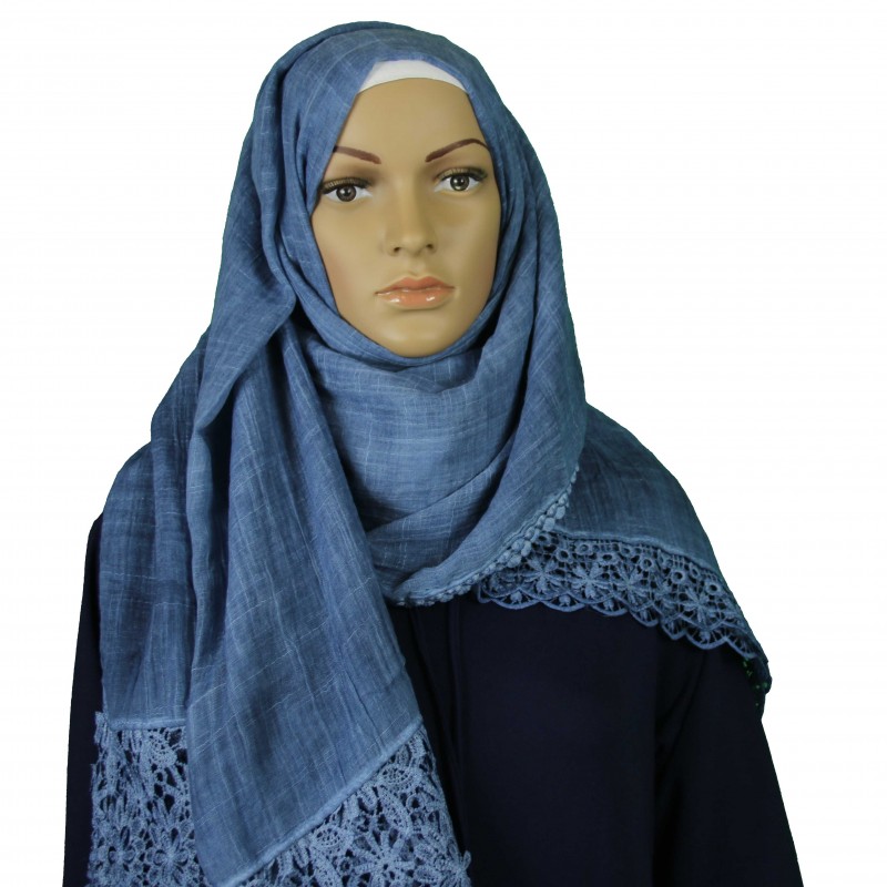Blue Dupatta Extra Crochet Hijab