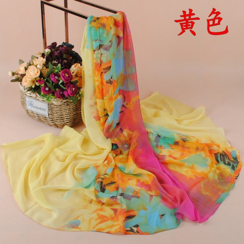Yellow Maxi Abstract Flower Chiffon Print Hijab