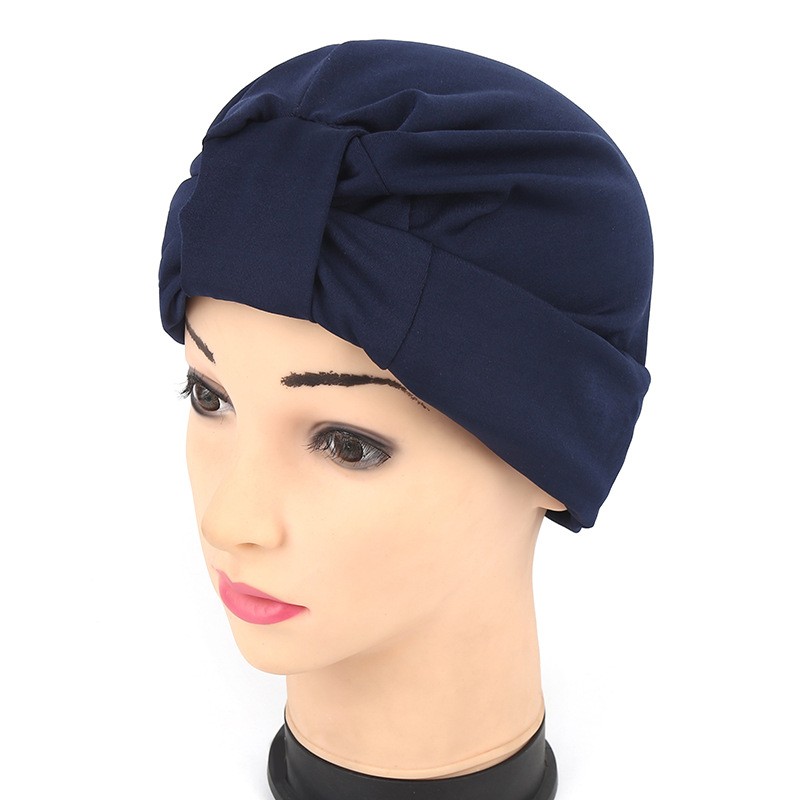 Navy Adjustable Milk Silk Turban Hijab Cap 