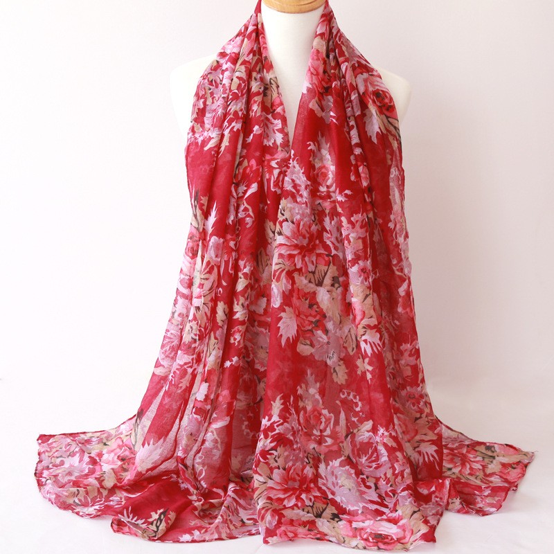 Red Rosey Arts Garden Print Hijab 
