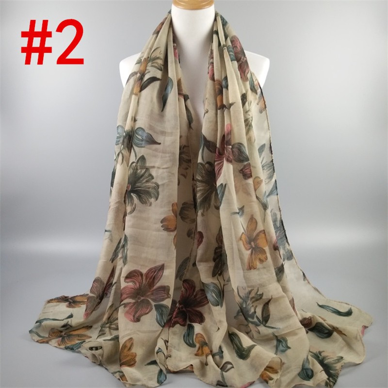 Off White Deep Floral Foliage Print Hijab