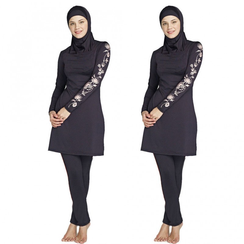 Black 5XL Modest Long Burkini Swimwear