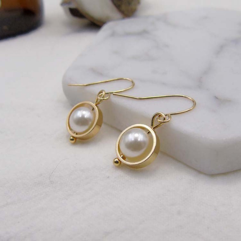 Pearl Golden Orb Drop Earrings