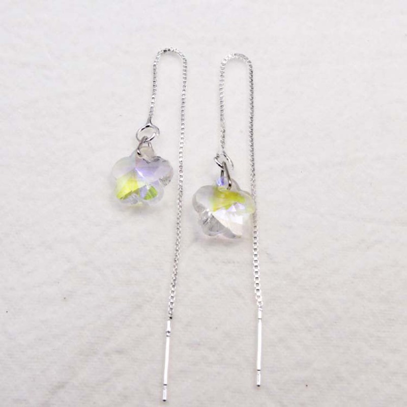 Crystal Daisy Long Chain Drop Earrings