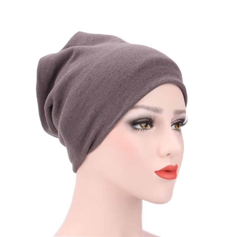 Coffee Winter Knit Hijab Tube Cap Adjustable 