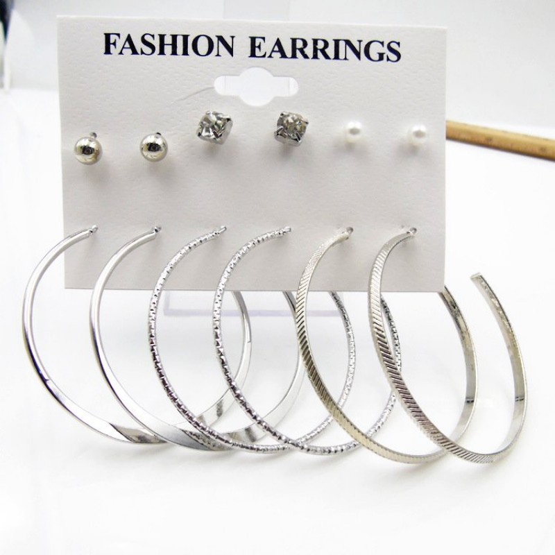 Silver Hoop Earings 6 Piece set