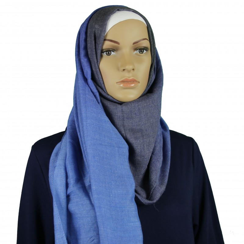 Blue Ombre Cotton-Linen Maxi Hijab