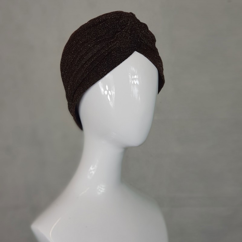 Brown Shimmer Turban Hijab Cap