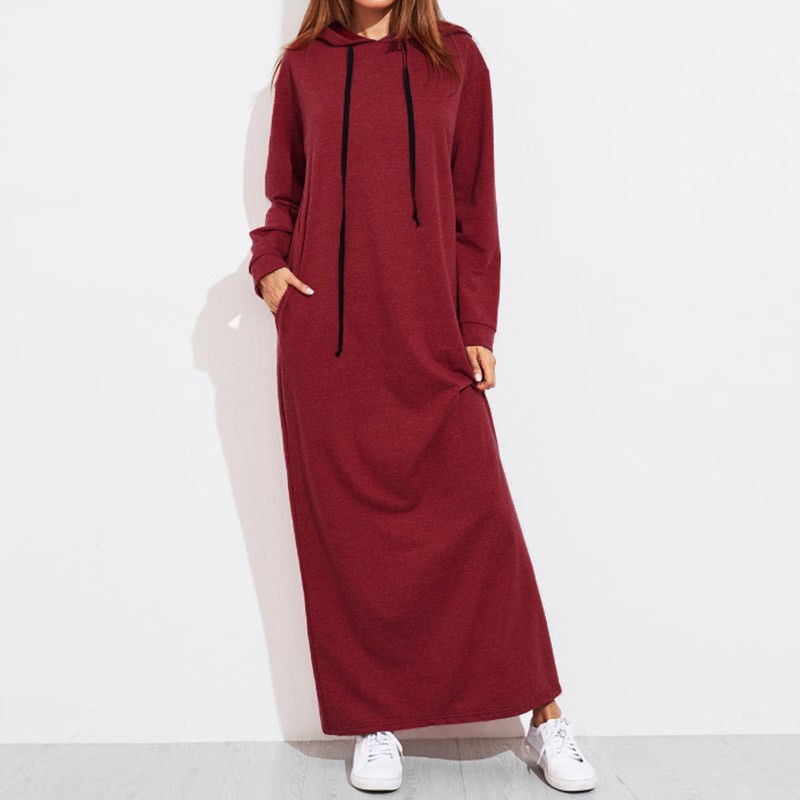 Burgundy Hooded Long Abaya Medium