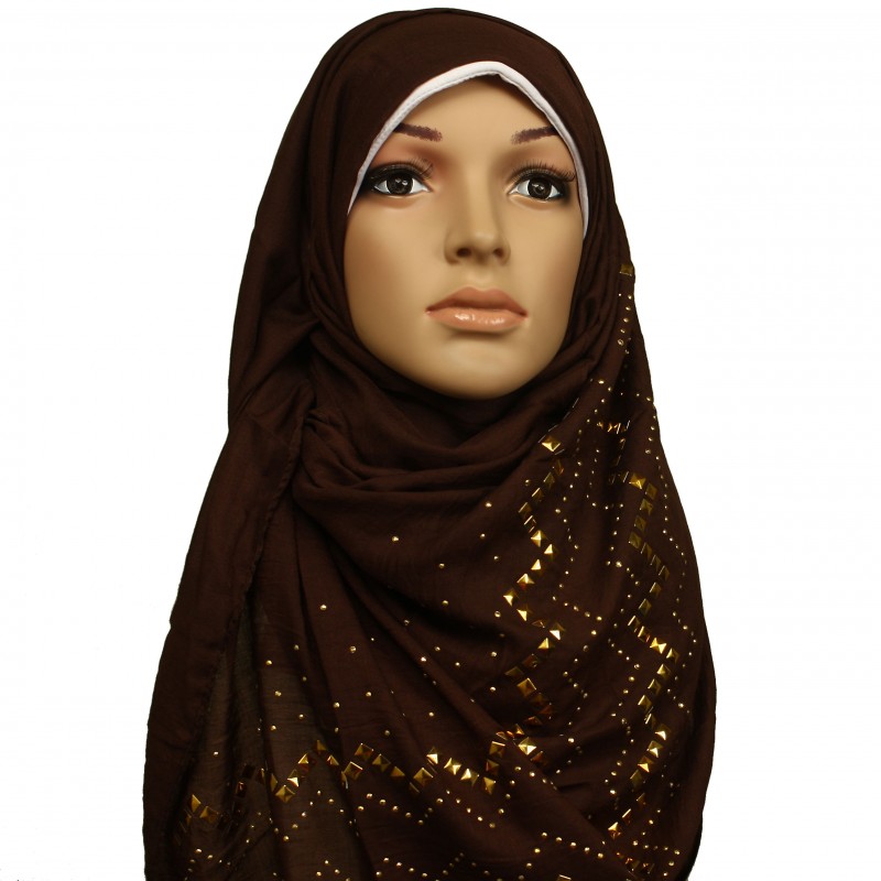Brown Zig Zag Studded Hijab