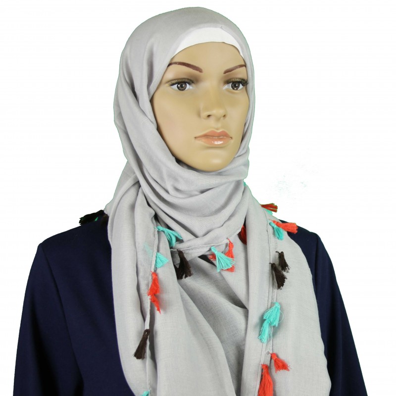 Silver MultiColour Tassel Hijab