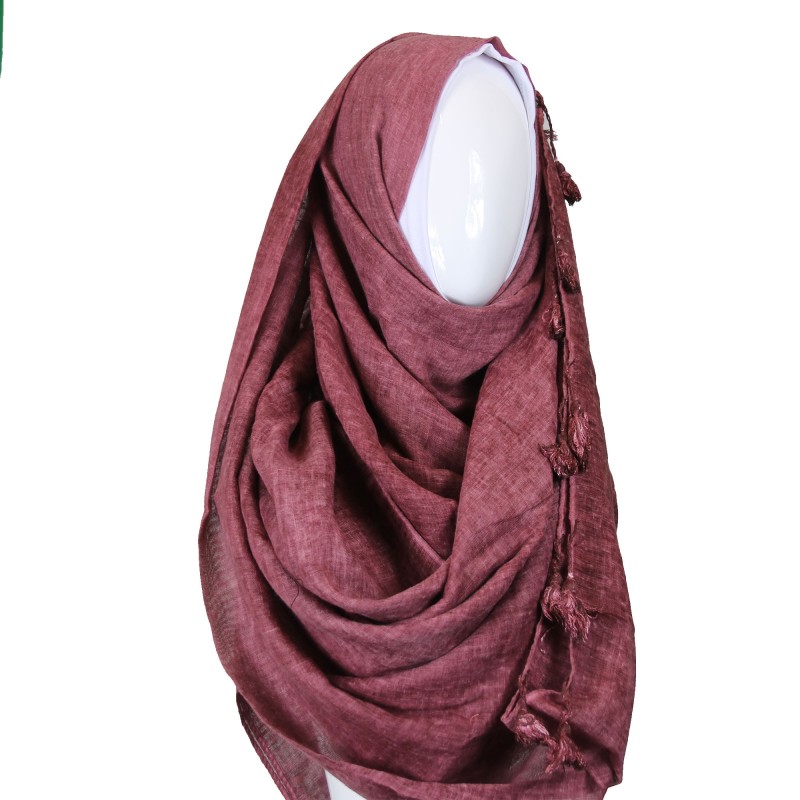 Wine Cotton Tassel Hijab