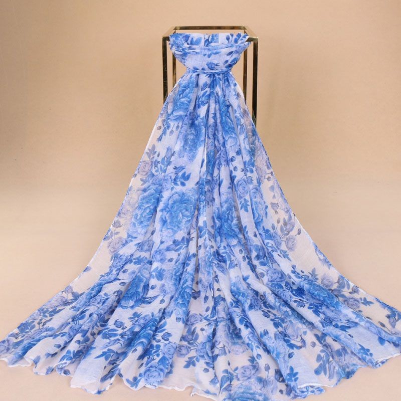 Royal Blue Blossom Foliage Print Hijab