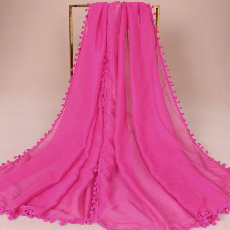 rose red Pom pom Cotton Hijab