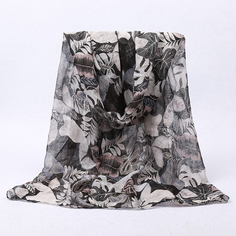 Black ash Natural Foliage Print Hijab