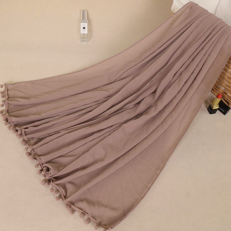 light khaki Pom Pom Chiffon Hijab