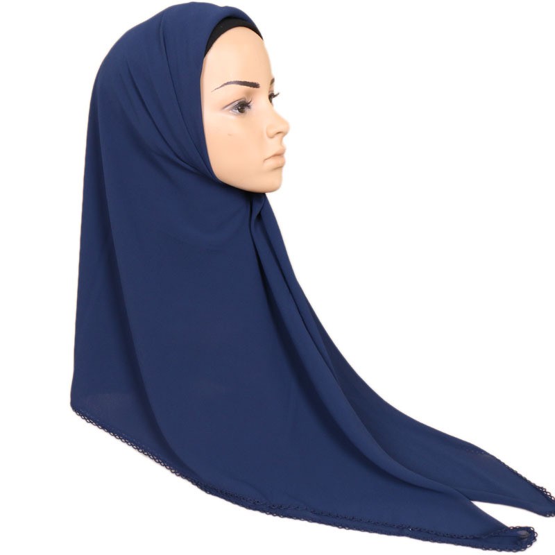Navy Crumpled Chiffon Square Hijab