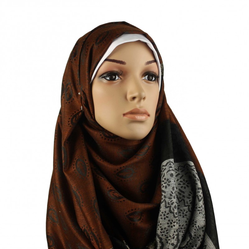 Brown Print Pashmina Hijab