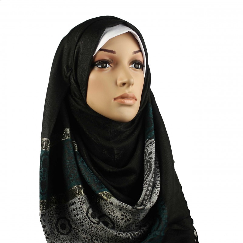 Teal Print Pashmina Hijab