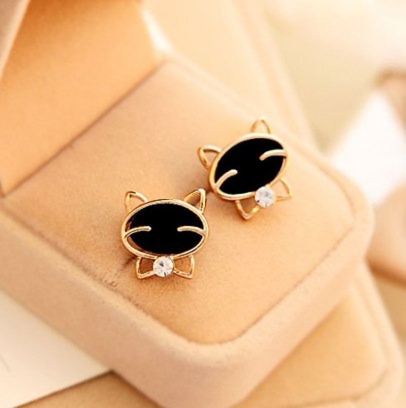 Gold Happy Kitty Studs