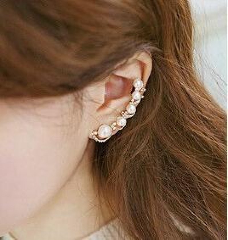 Pearl Silver Ear Clasp Studs