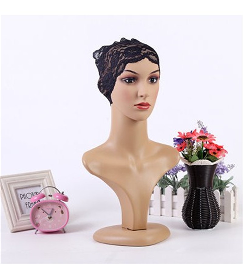 Black Lace Bonnet Tube Hijab Cap 