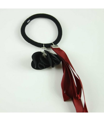 Black Maroon floral ribbon hairband