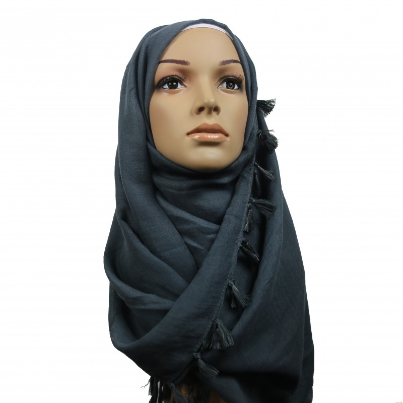Grey Tassel Hijab