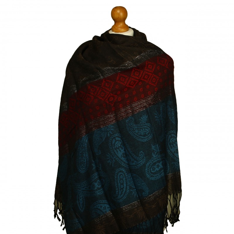 Mix Cashew Pashmina Black Teal
