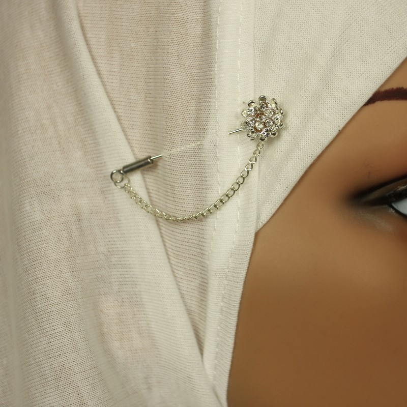 Metal Petal Crystal Hijab Pin