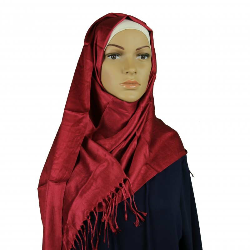 Wine Red Satin Pashmina Hijab