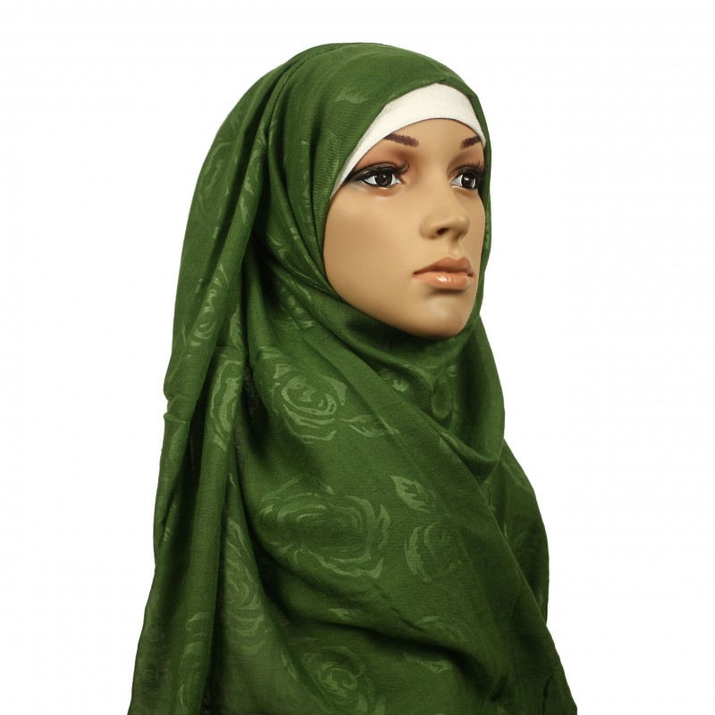 Green Rose Embossed Hijab