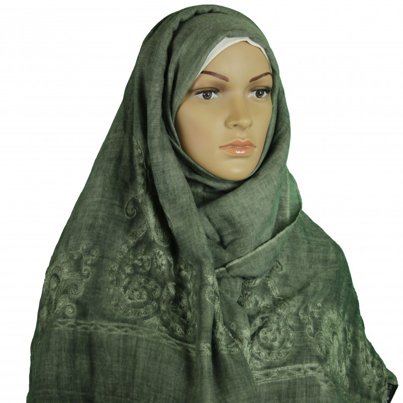 Grey Embroidered Cotton Maxi Hijab