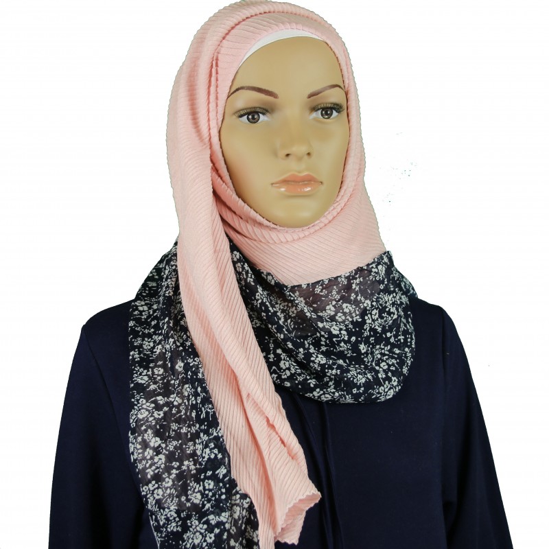 Light Pink Floral Crinkle Print Hijab