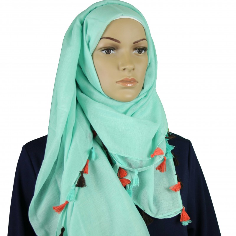 Mint MultiColour Tassel Hijab