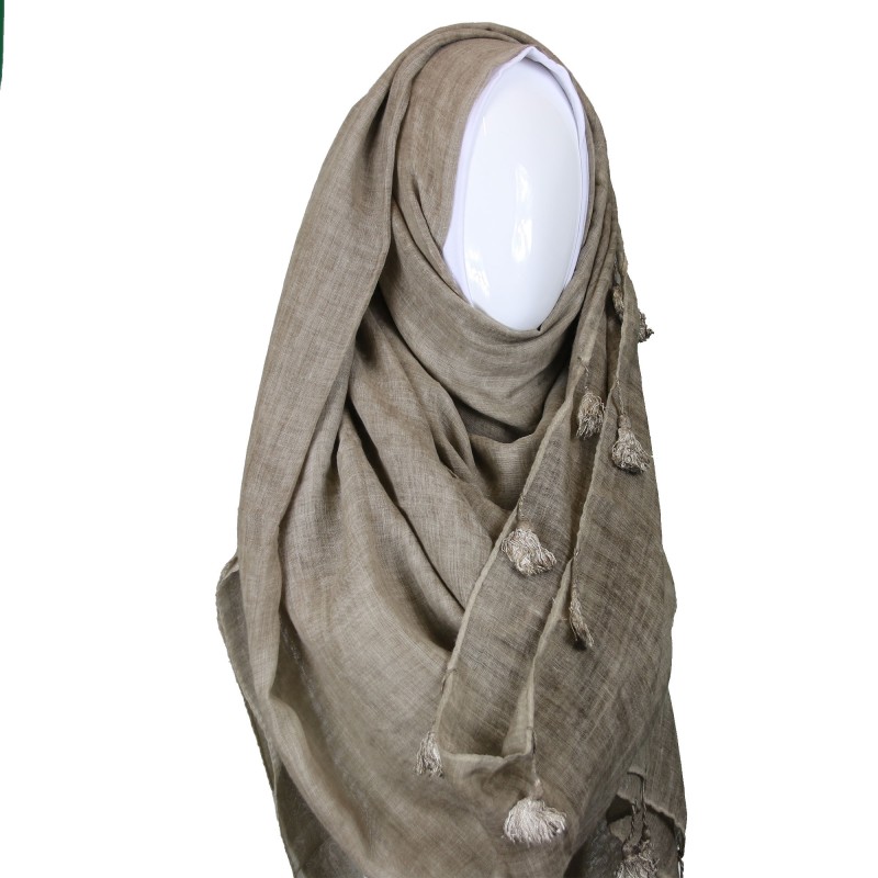 Beige Cotton Tassel Hijab