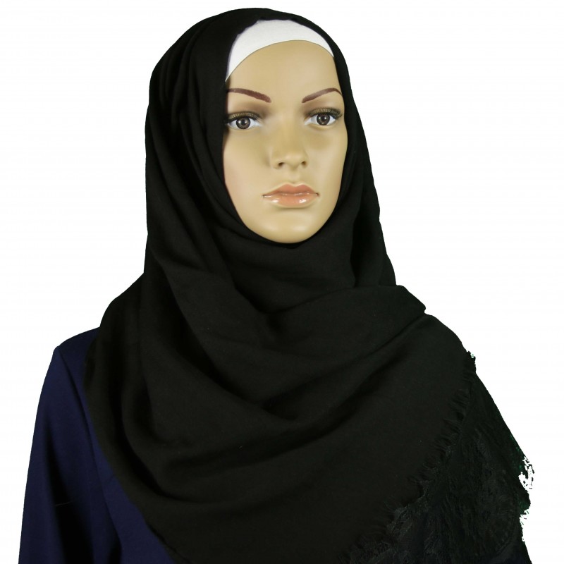 Black Tasseled Lace Hijab