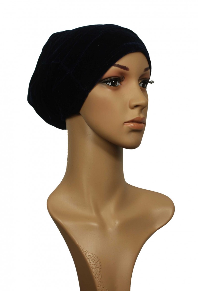 Navy Blue Velvet Hijab Cap