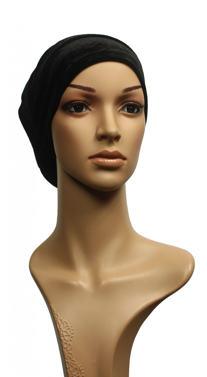 Black Velvet Hijab Cap