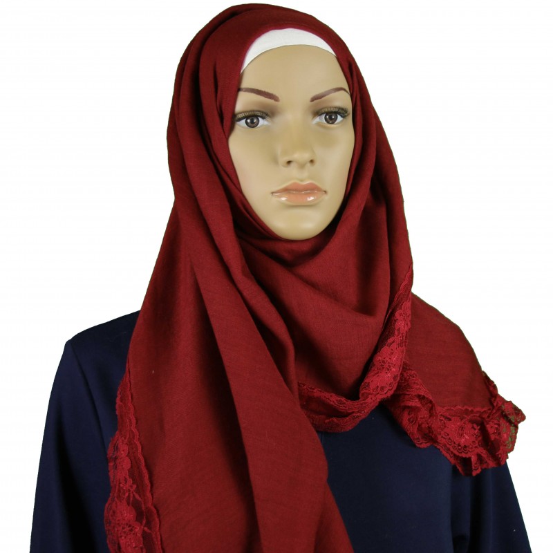 Maroon Lace Edge Hijab