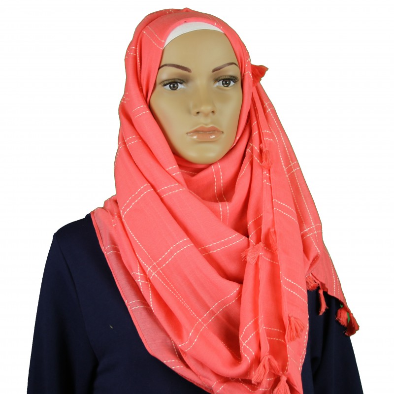 Salmon Criss Cross Tassel Hijab