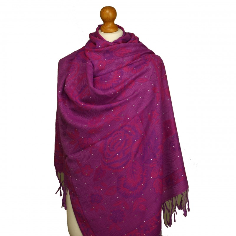Rose Pashmina Diamante Magenta