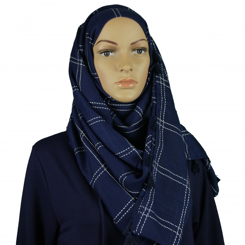 Navy Criss Cross Tassel Hijab